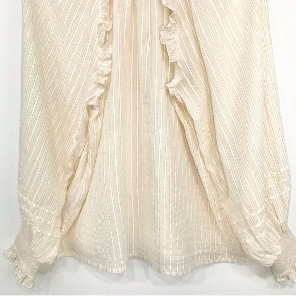 Cleobella Cream ARI Metallic Sparkle Stripe Ruffled Long Sleeve Peasant Blouse - Picture 11 of 16